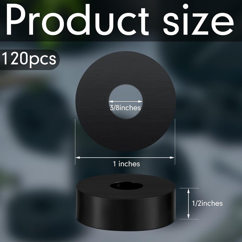 Fabbay Multi Purpose Rubber Spacer 1 OD x 3/8 ID x 1/2 Inch Thickness Black Round Rubber Washers Anti Vibration Bushings Spacers Washers for Home and Car Accessories(120 Pcs) - Image 2